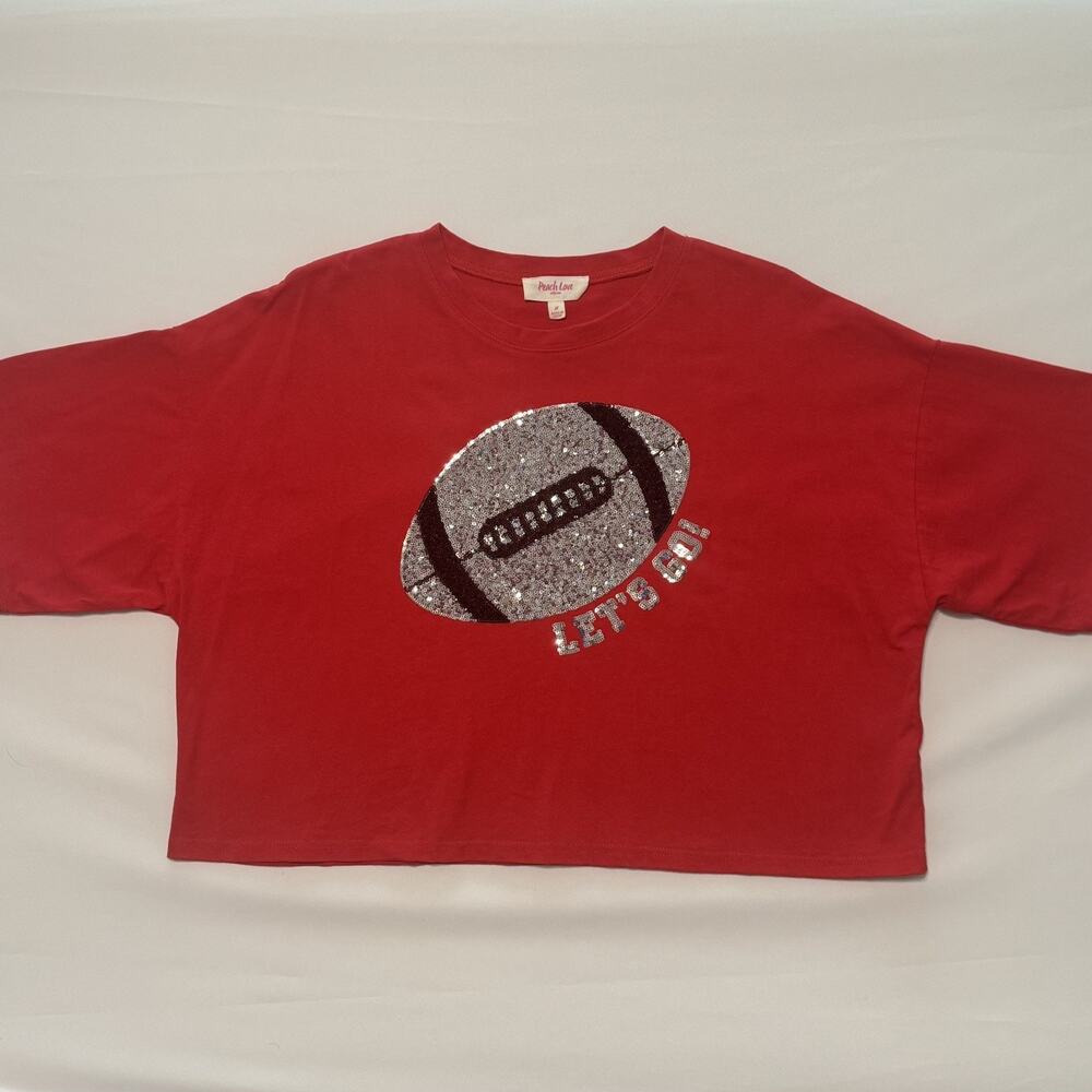 Peach Love Boutique FOOTBALL Let's Go SPARKLE Team Shirt Top Womens Size Medium